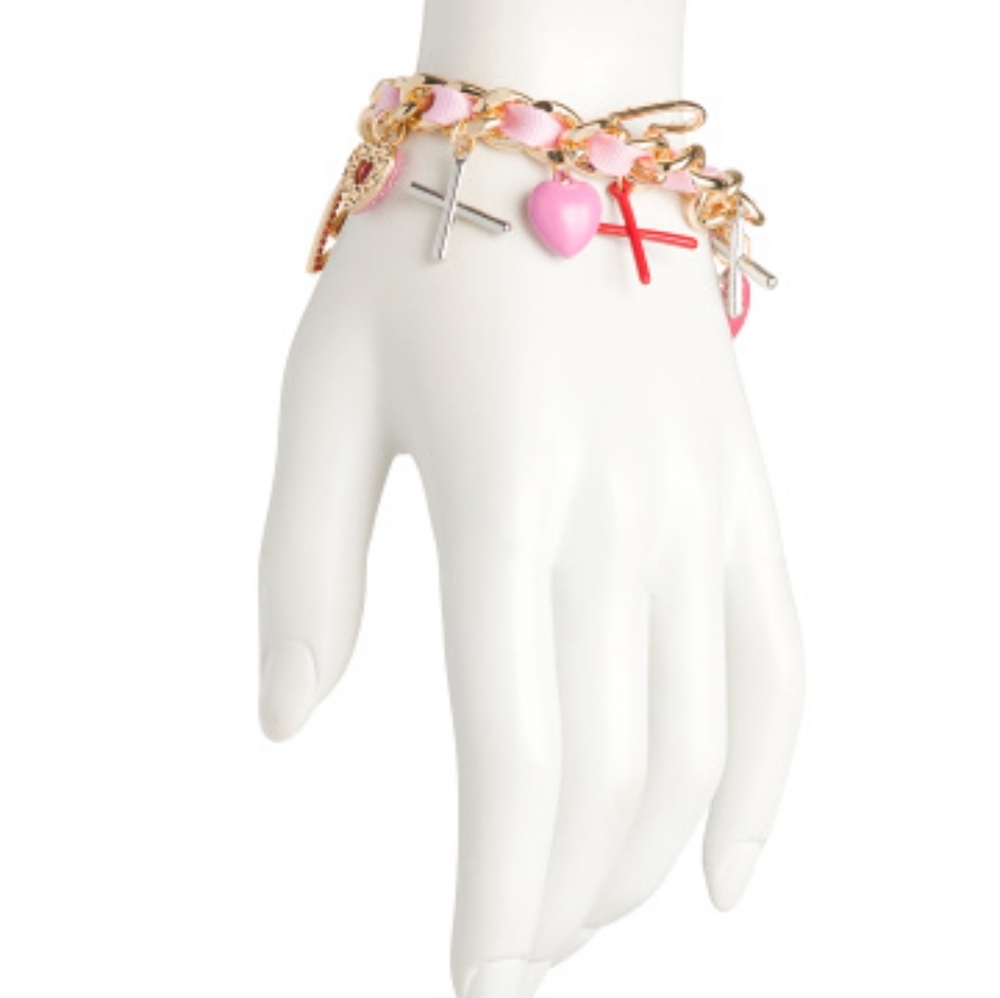 Betsey Johnson Pink heart XO Charm Bracelet - Picture 2 of 2